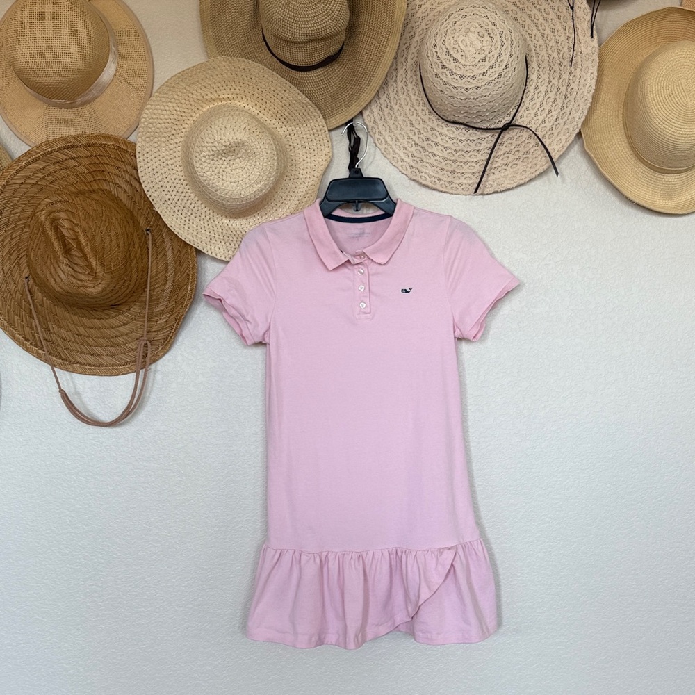 Vineyard Vines Pink Polo Dress with Ruffle Hem, Girls Size Large